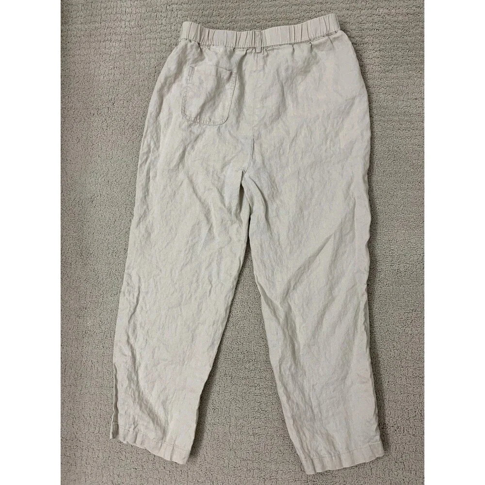 Quince Womens 100% European Linen Tan Driftwood Elastic Waistband Pants Small - Picture 3 of 9